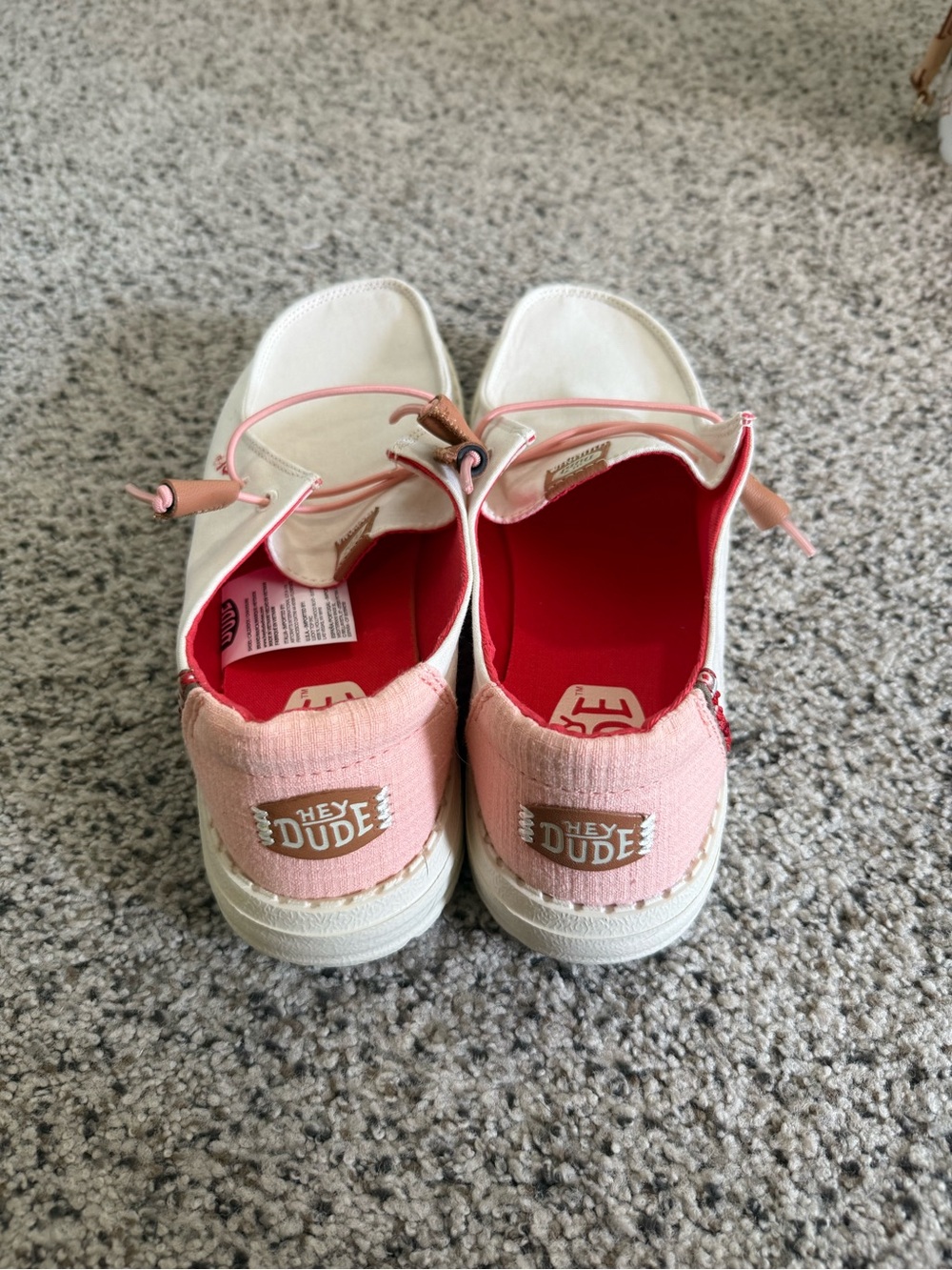 Hey Dude Kids Casual Canvas Shoes in Cream with Pink Lining - Picture 2 of 3